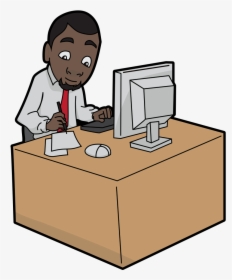 Black Man On Computer Cartoon, HD Png Download, Transparent PNG