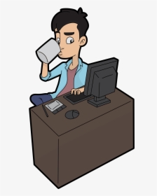 Guy On Computer Cartoon, HD Png Download, Transparent PNG