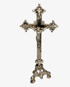 Antique Baroque European Silvered Alter Crucifix - Cross, HD Png Download, Transparent PNG