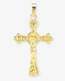 14k Yellow Gold Crucifix Pendant With Front And Back - Jesus Cross Necklace, HD Png Download, Transparent PNG