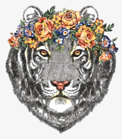Tiger Head With Flowers - Illustration, HD Png Download, Transparent PNG