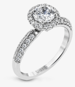 6 Prong Round Engagement Ring With Double Row Diamond, HD Png Download, Transparent PNG