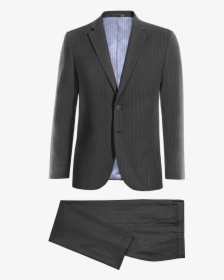 Grey Striped Wool Slim Fit Suit With Pocket Square - Suit, HD Png Download, Transparent PNG