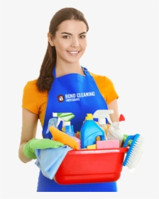 Smiling Woman Holding Bucket Full Of Cleaning Supplies - Home Cleaning Offers, HD Png Download, Transparent PNG
