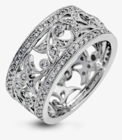 Simon G 18k White Gold Detailed Vintage Floral Pattern - Right Hand Ring, HD Png Download, Transparent PNG