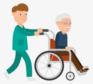 Nurse Pushing A Patient On A Wheelchair Cartoon - Patient In Wheelchair Clipart, HD Png Download, Transparent PNG