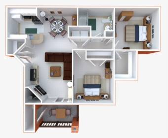 3d Furnished - Floor Plan, HD Png Download, Transparent PNG