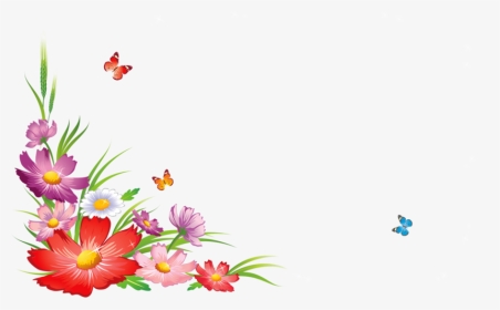 Border Design Flowers And Butterfly , Transparent Cartoons - Border Design Flower And Butterfly, HD Png Download, Transparent PNG