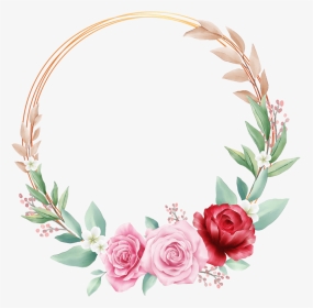 #wreath #rose #circle #geometric #glitter #gold #watercolor - Hybrid Tea Rose, HD Png Download, Transparent PNG