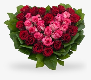 Cuore Di Rose Rosse E Rosa Con Verde Decorativo - Mazzo Di Rose Rosse E Rosa, HD Png Download, Transparent PNG