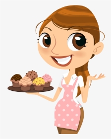 Cupcake Lady For Free - Woman Holding Food Cartoon, HD Png Download, Transparent PNG