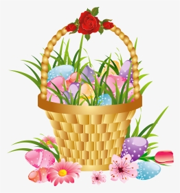 Easter Basket Clipart With A Cross In It Transparent - Flower Basket In Cartoon, HD Png Download, Transparent PNG