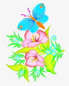 Butterfly And Flower Drawing - Butterfly Flower Clip Art, HD Png Download, Transparent PNG