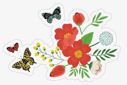 Transparent Clipart Flowers And Butterflies - Flower And Butterfly Print, HD Png Download, Transparent PNG