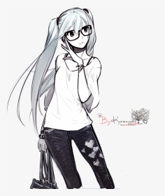 Black Hair Black And White Long Hair - Hatsune Miku Casual Clothes, HD Png Download, Transparent PNG