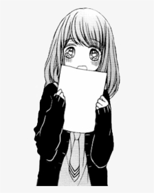 #shy #anime #girl #sad #cute #glitch #blackandwhite - Anime Black And White, HD Png Download, Transparent PNG