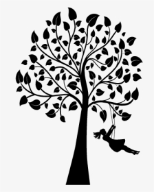 Swing Clipart Tree Swing - Tree Trunk With Leaves, HD Png Download, Transparent PNG