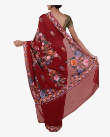 Deep Red Suzani Embroidered Tabi Silk Saree - Silk, HD Png Download, Transparent PNG
