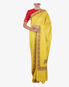 Yellow Aari Embroidered Georgette Saree - Sari, HD Png Download, Transparent PNG