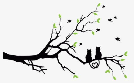 Tree Print On Wall Clipart , Png Download - Cat On Tree Silhouette, Transparent Png, Transparent PNG