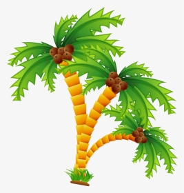 Clipart Beach Coconut Tree - Palm Trees And Beach Cartoon, HD Png Download, Transparent PNG