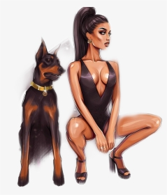 #art #sexy #dog #girl #doberman #street #freetoedit - Девушка Доберман Арт, HD Png Download, Transparent PNG