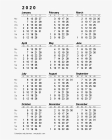 2020 Calendar Png Download Image - 2020 Calendar With Week Numbers, Transparent Png, Transparent PNG