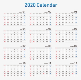 Free Printable 2020 Yearly Calendar On One Page - Free Printable 2020 Yearly Calendar, HD Png Download, Transparent PNG