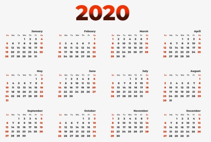2020 Calendar Transparent Image - Free Printable 2020 Calendar, HD Png Download, Transparent PNG