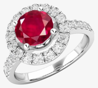 Ruby And Diamond Cluster Ring For Women In 18ct White - Engagement Ring, HD Png Download, Transparent PNG