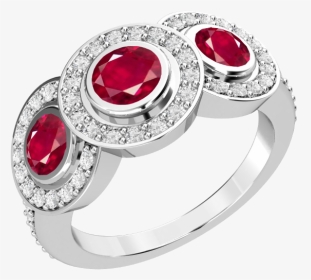 Ruby And Diamond Cluster Ring For Women In 18ct White - Rub Over Cluster Ring, HD Png Download, Transparent PNG