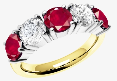 Ruby And Diamond Ring For Women In 18ct Yellow And - 5 Stone Ruby And Diamond Rings, HD Png Download, Transparent PNG