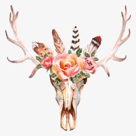 Bohemian Antlers Png - Antlers With Flowers Background, Transparent Png, Transparent PNG