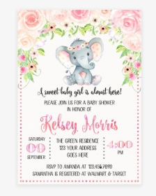 Elephant Baby Shower Png - Floral Elephant Baby Shower Invitations, Transparent Png, Transparent PNG