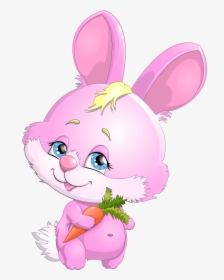Cute Pink Bunny With Carrot Png Clipart Picture - Cute Pink Rabbit Clipart, Transparent Png, Transparent PNG
