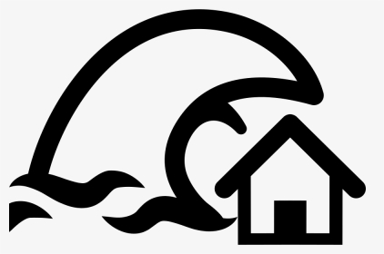 Tsunami Insurance Symbol Of A Home And A Big Ocean - Clipart Of Tsunami Black And White, HD Png Download, Transparent PNG