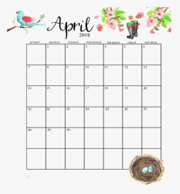 Transparent Thursday Calendar Clipart - April 2019 Calendar Floral, HD Png Download, Transparent PNG