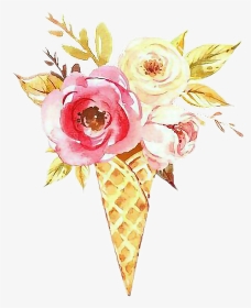 Vintage Watercolor Icecream Flowers Pastel - Transparent Ice Cream Watercolor, HD Png Download, Transparent PNG