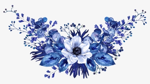 Blue Swirl W Flowers - Royal Blue Floral Design, HD Png Download