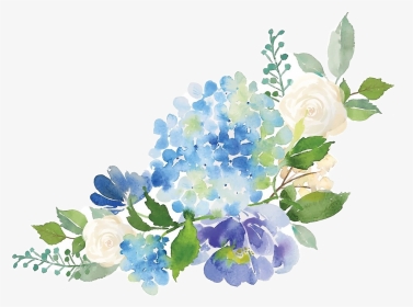 #flower #floral #watercolor #blue #hydrangea #bouquet - Watercolor Hydrangea Border, HD Png Download, Transparent PNG