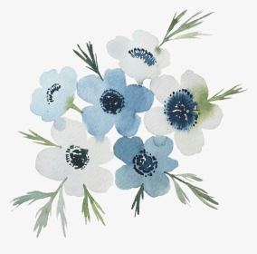 Flowers Spring Cool Blue Nature Drawing Watercolor - Transparent Blue Flowers Drawing, HD Png Download, Transparent PNG