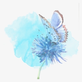 #blue #watercolour #flower #butterfly #background #remix - Butterfly Blue Watercolor In Flower, HD Png Download, Transparent PNG