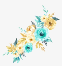 #watercolor #flowers #mint #teal #turquoise #aqua #gold, HD Png Download, Transparent PNG