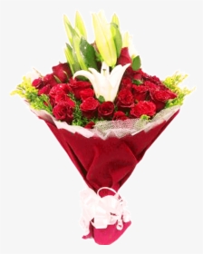 3 Lilly With 50 Red Roses Paper Pack - Bouquet, HD Png Download, Transparent PNG