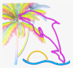 #palmtree #dolphin #sun #sea #nature #retro #vaporwave - Transparent Vaporwave Palm Trees, HD Png Download, Transparent PNG
