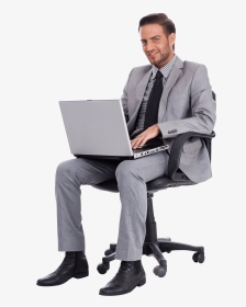 Businessman With Laptop Png - Man In Suit Sitting, Transparent Png, Transparent PNG