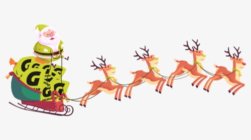 Merry Christmas Santa And Reindeer Cute Cartoon, HD Png Download, Transparent PNG
