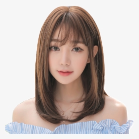 Female Short Hair Wig With Long Straight Hair Fluffy - Full Bangs Round Face Straight Hair, HD Png Download, Transparent PNG
