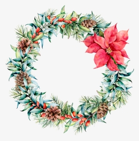 Transparent Wreaths Png - Watercolor Poinsettia Christmas Wreath, Png Download, Transparent PNG