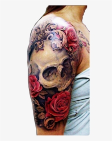#tattoos #freetoedit - Women's Skull And Roses Tattoo, HD Png Download, Transparent PNG